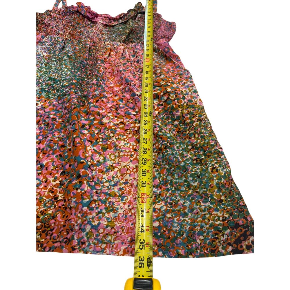 Anthropologie Size L Maeve Confetti Whirl Dress smocked bodice ruffle 100% silk. - Picture 8 of 9